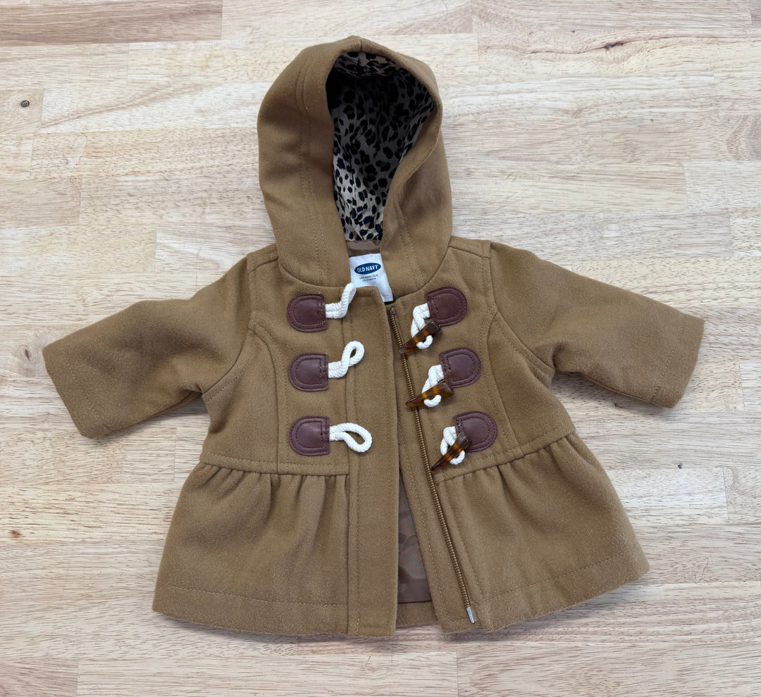 Old Navy Leopard Hood Toggle Dress Jacket – 0–3M | Beige Excellent