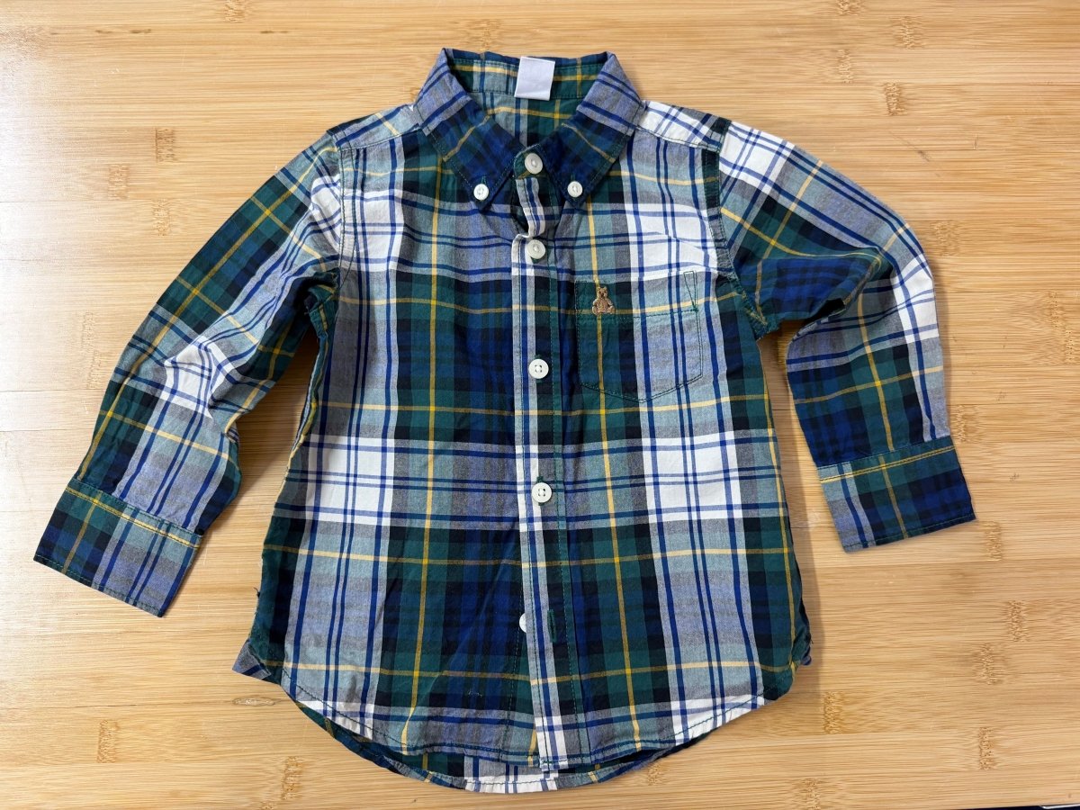 Gap Navy & Green Plaid Button-Down – 2Y - Nest and Sprout-Consignment