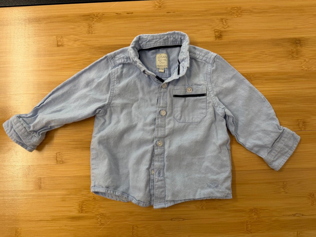 Losan Chambray Shirt – 6–9M | Light Blue Button-Up