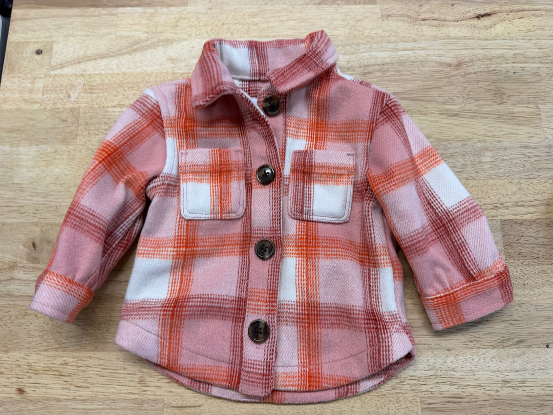 Old Navy Pink & Orange Plaid Flannel Jacket – 6–12M | Button-Up Excellent
