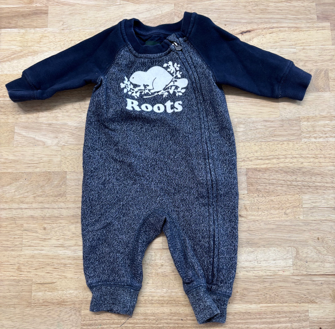Roots Navy Footless Over Romper | Size 0–3M