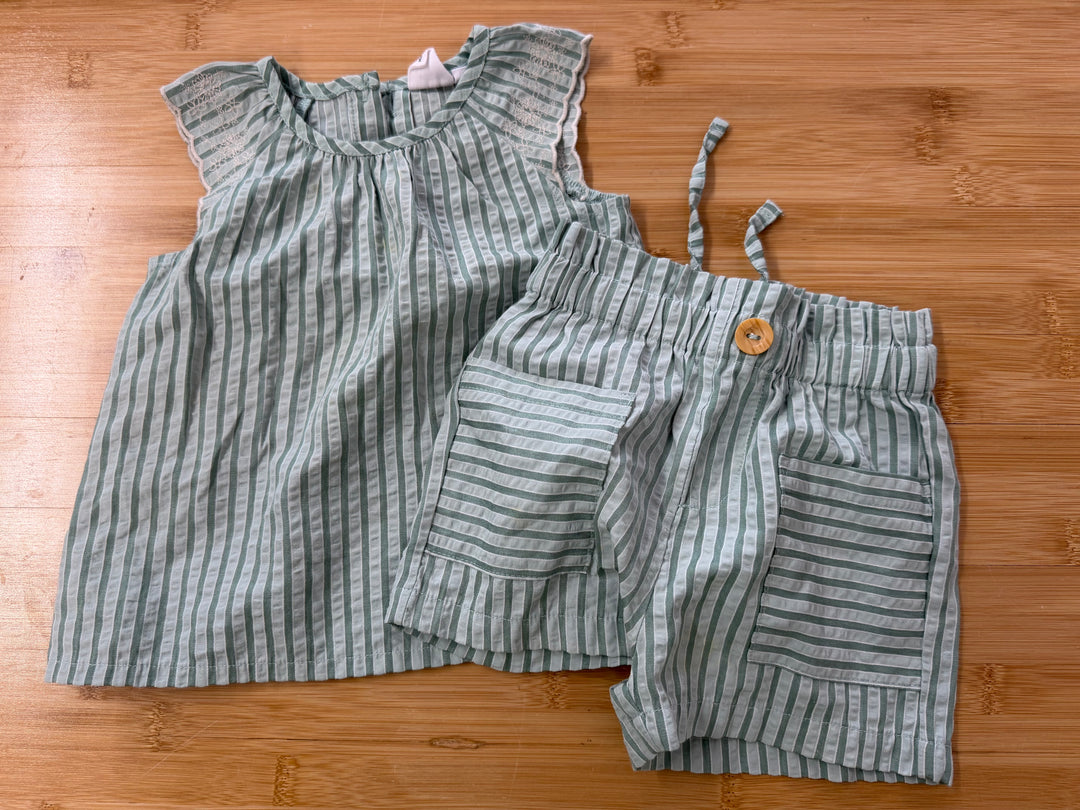 Deux par Deux Green Stripe Two-Piece Set – 18M | Summer Two-Tone