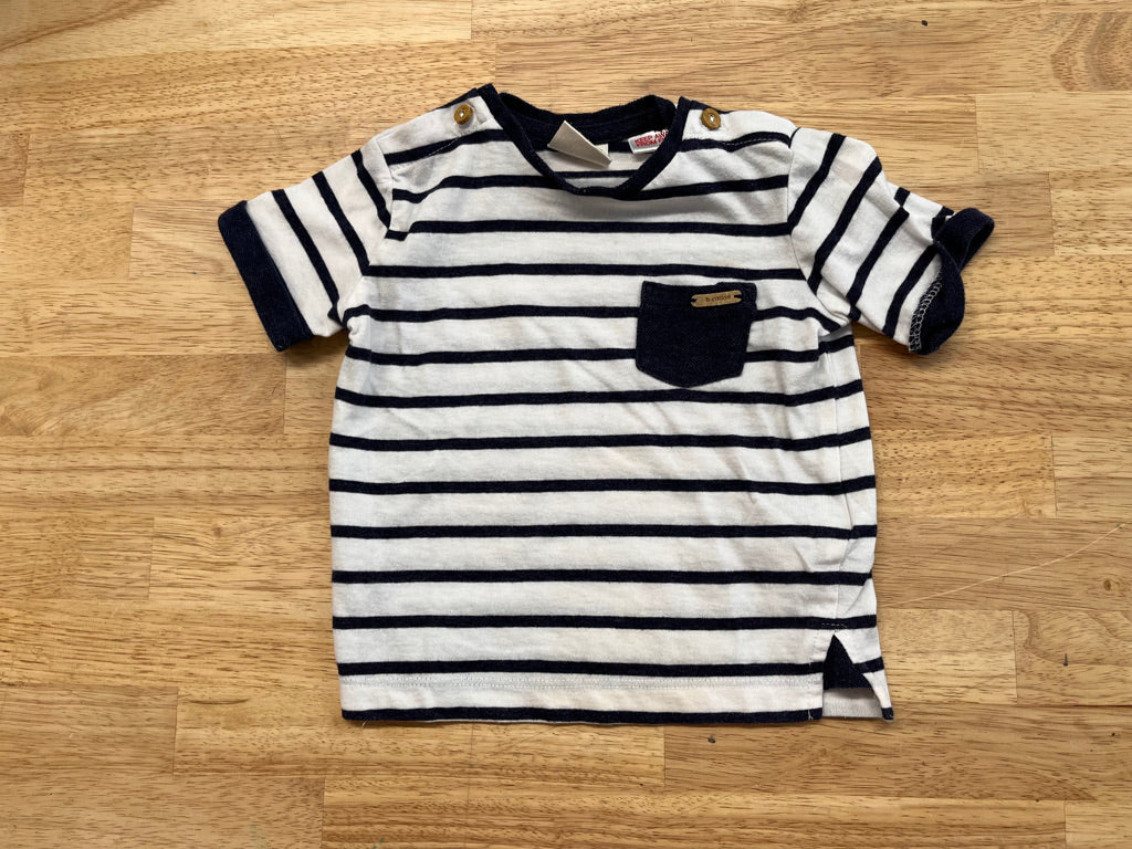 Zara 6–9M – Blue & White Stripe Short Sleeve Shirt