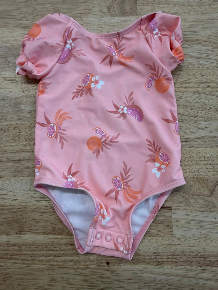 OshKosh Swimsuit – 12M | Peach Orange Print Snap Crotch - Nest and Sprout - Consignment
