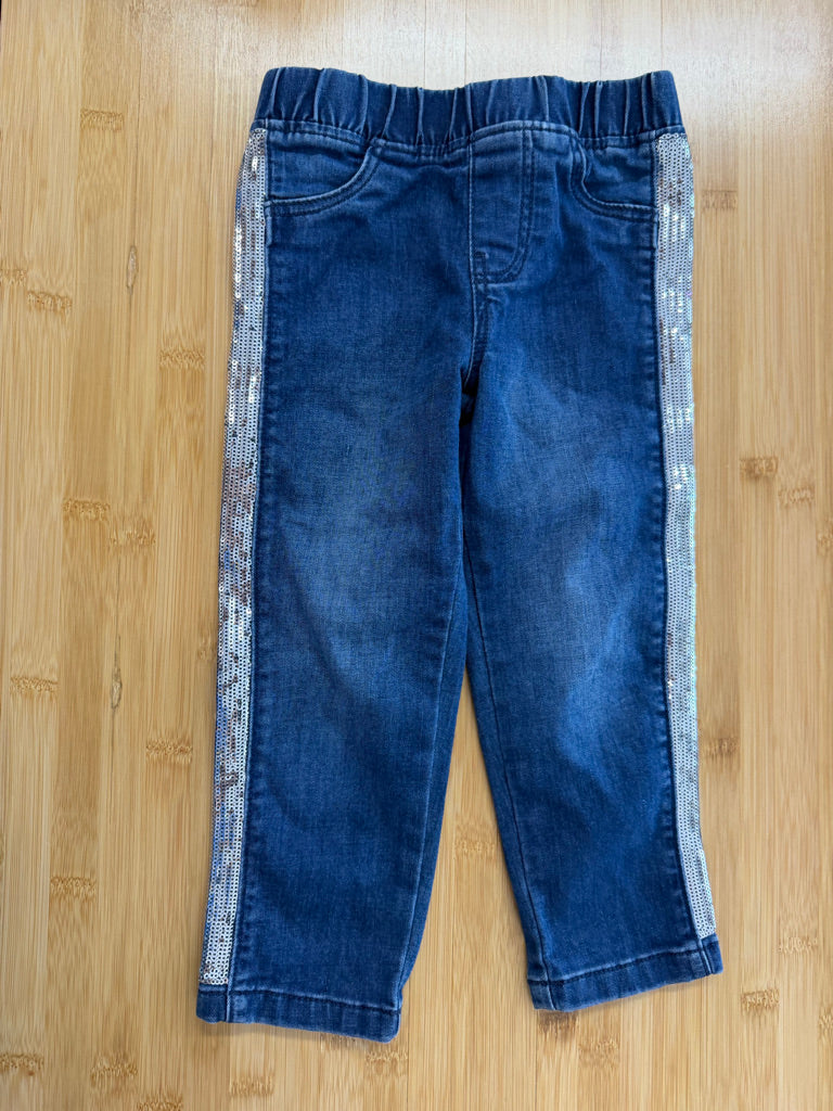 George Jeans – 3T | Dark Wash Silver Sequin Sides Elastic Waist