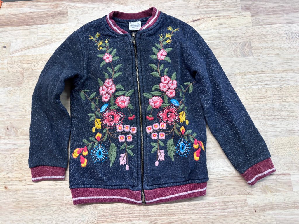 Zara Girls Floral Zip - Up Sweater – 7Y (122cm) - Nest and Sprout - Consignment