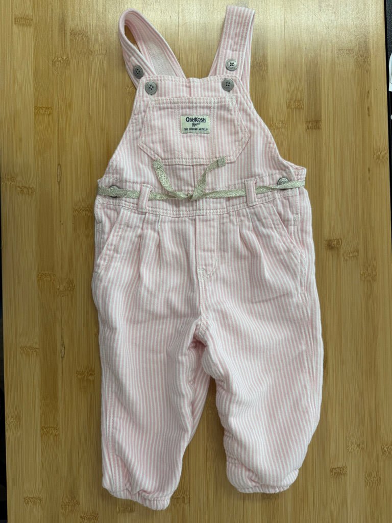 OshKosh Terry Cloth Overalls – 18M | Pink Stripe Lightweight - Nest and Sprout-Consignment