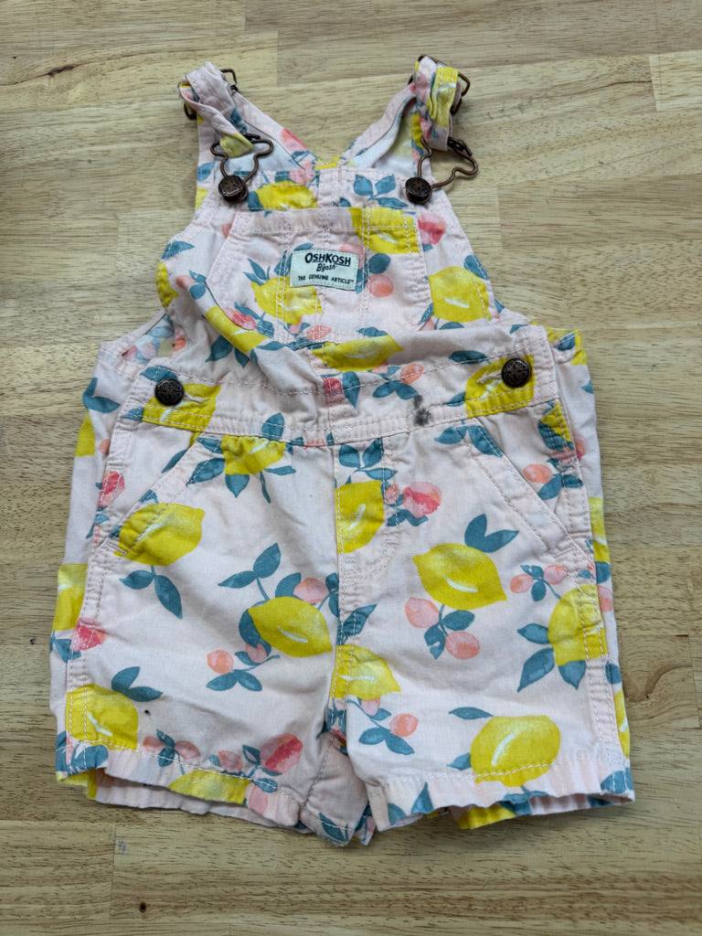 OshKosh Lemon Print Pink Overalls – 18M