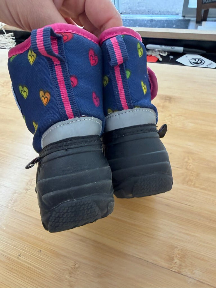 Snoboots Insulated Galosh Boots – 4 | Navy Hearts Pink Edging Velcro - Nest and Sprout-Consignment