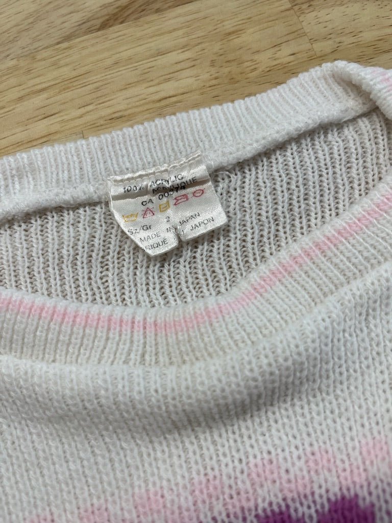 White Knit Sweater with Hearts – Size 2 – Vintage – Made in Japan - Nest and Sprout - Consignment