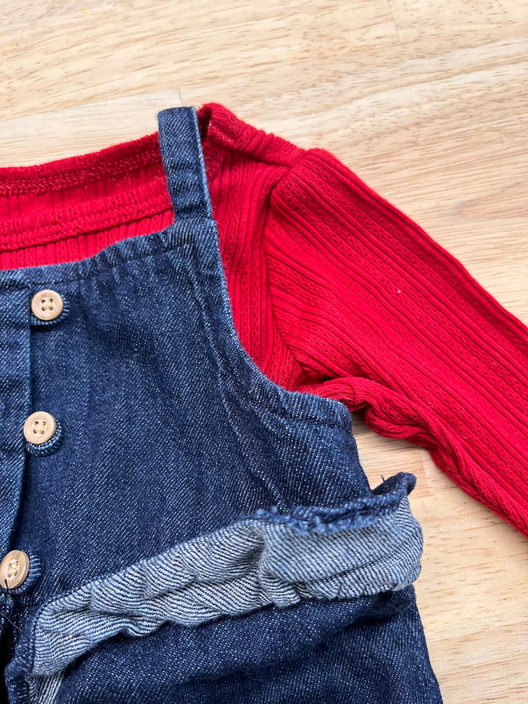 Carter’s 3M Set – Red Ribbed Shirt & Denim Overalls