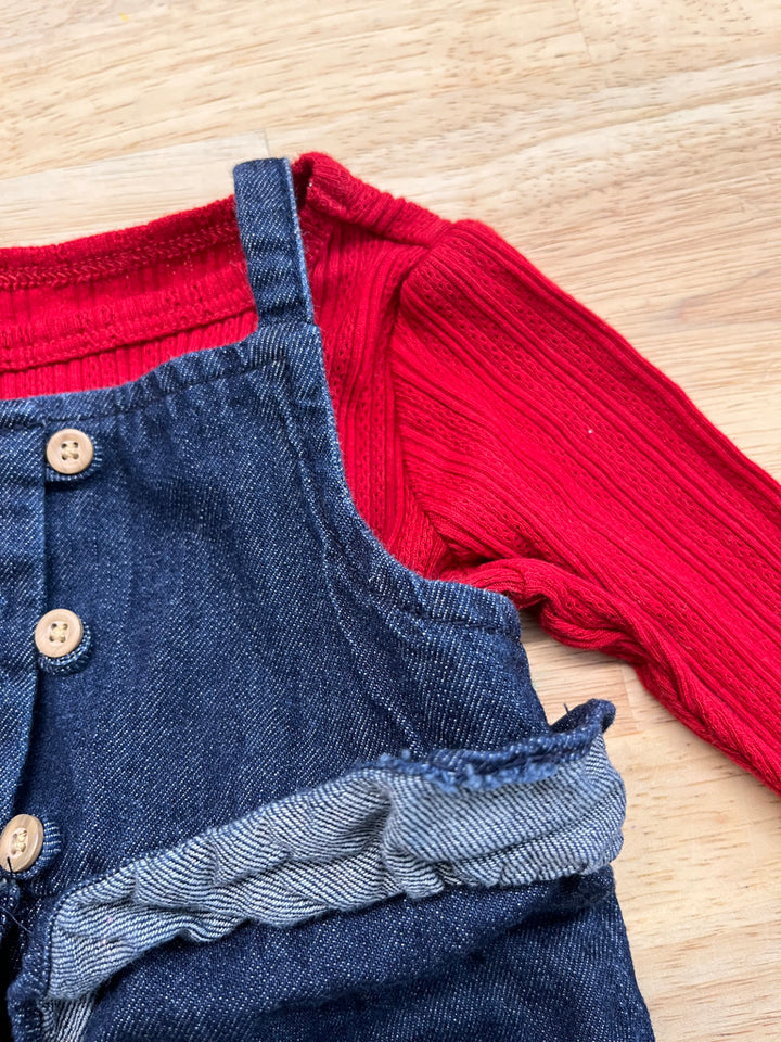 Carter’s 3M Set – Red Ribbed Shirt & Denim Overalls