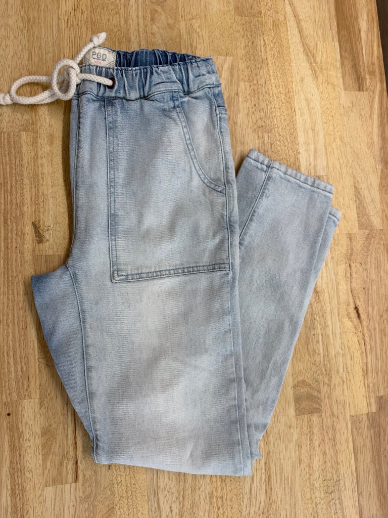PGD Slim Straight Jeans – Adult XXS | Light Wash Drawstring Waist - Nest and Sprout-Consignment