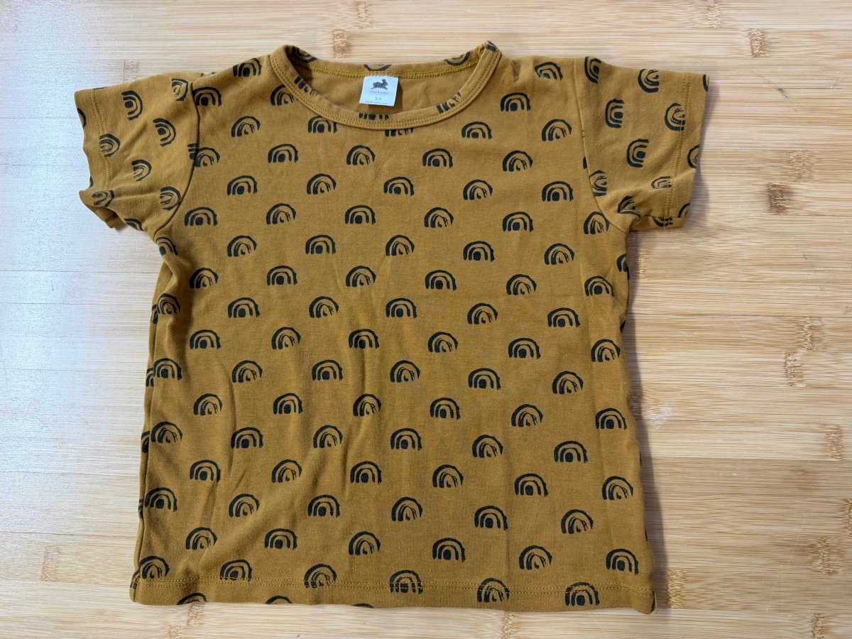 Little & Lively Golden Yellow Rainbow Print T-Shirt – 3/4T - Nest and Sprout-Consignment