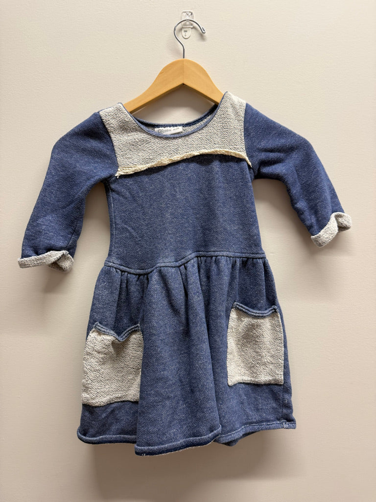 Bonnie Jean Terry Dress – 5 | Navy Denim Colour Long Sleeve Cotton/Poly