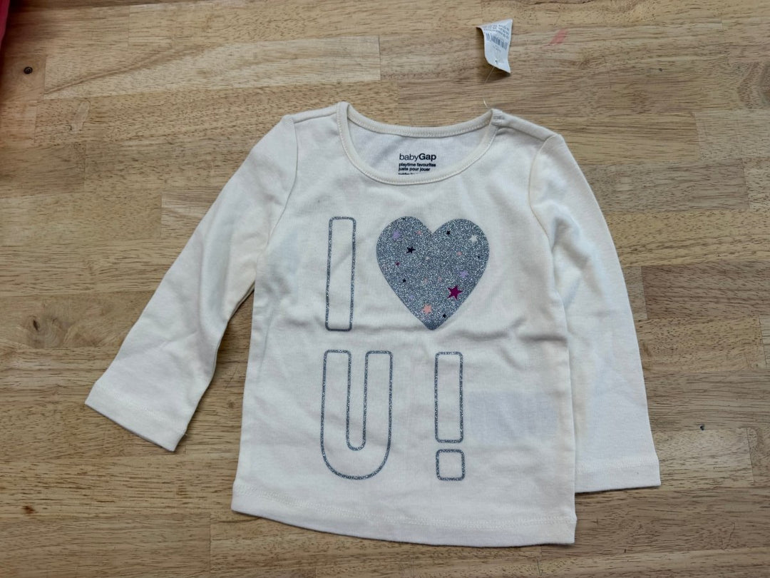 Baby Gap I Heart U Cream Shirt – 12–18M | Silver Text | NWT - Nest and Sprout-Consignment