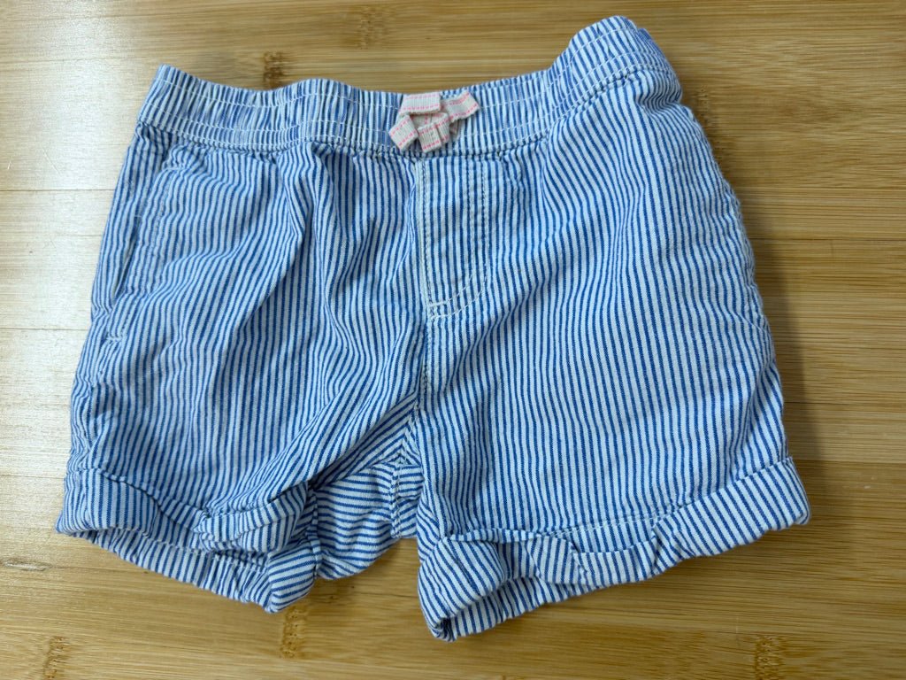 Joe Fresh Blue Pinstripe Shorts – 4 | Girl Fit Bow - Nest and Sprout-Consignment