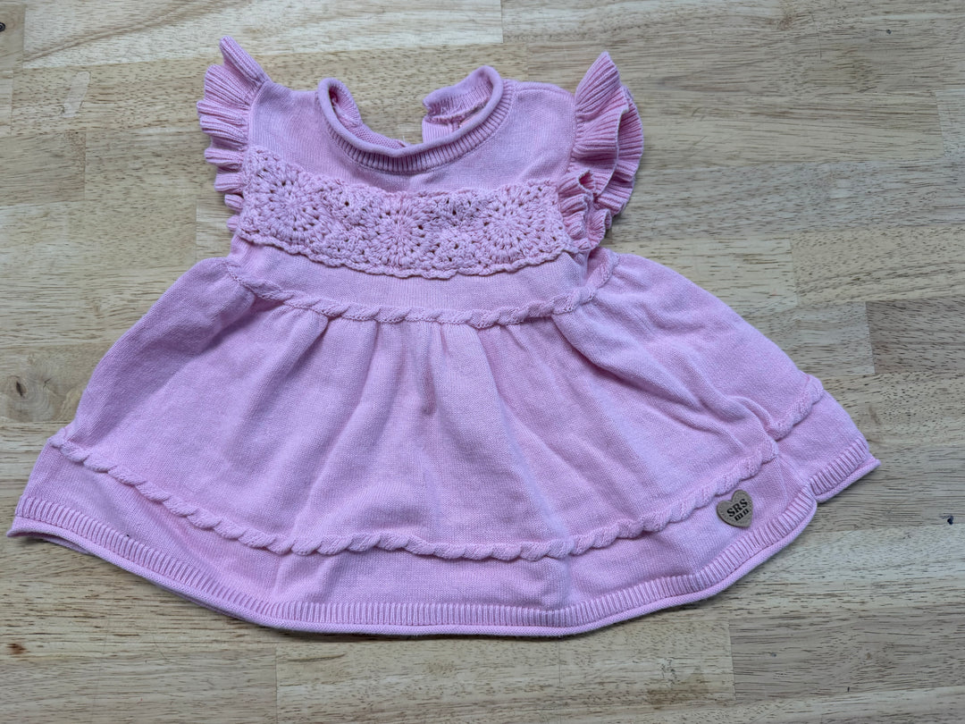 Souris Mini Knit Ruffle Dress – 3–6M | Pink Cap Sleeve
