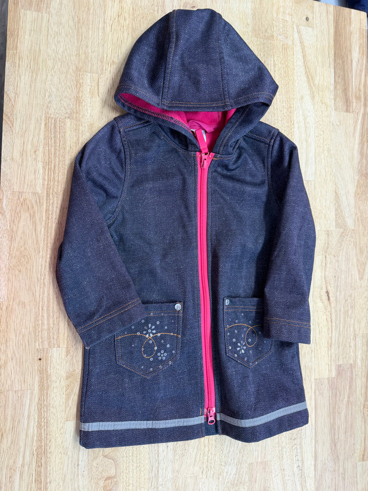 Please Mum Faux Denim Fleece Rain Jacket – 3T | Pink Fleece Inner