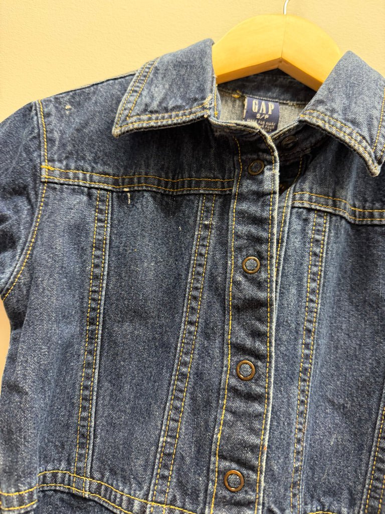 Gap Denim Dress – S (4/5Y Est.) | 100% Cotton Snap-Up Drop Waist | Play - Nest and Sprout-Consignment
