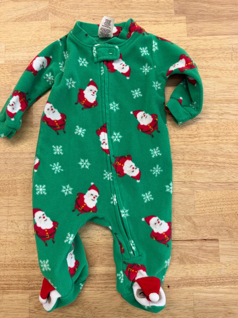 Emma & Jack Fleece Sleeper – 3M | Green Santa Print | Holiday - Nest and Sprout - Consignment