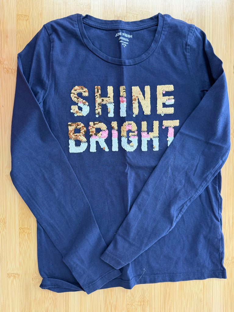 Joe Fresh Sequin Long Sleeve Top – 14 (XL) | Navy | Shiny - Nest and Sprout-Consignment
