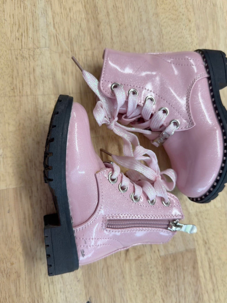 Tahari Shimmer Boots – 5 | Pink Sparkle Lace-Up Side Zipper