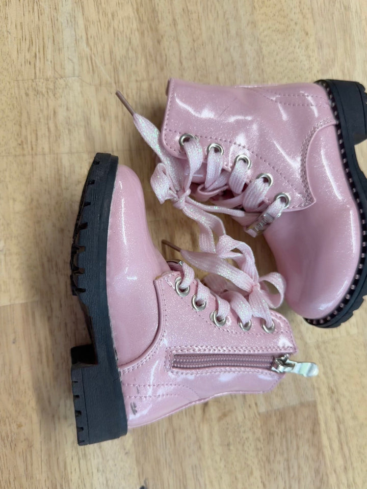 Tahari Shimmer Boots – 5 | Pink Sparkle Lace-Up Side Zipper