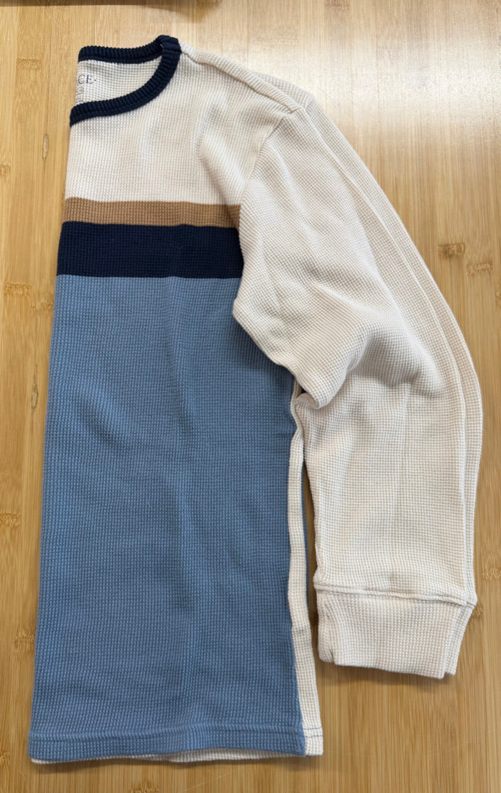 The Children's Place Waffle Knit Shirt – 10/12 | Long Sleeve Cream & Blue Stripe