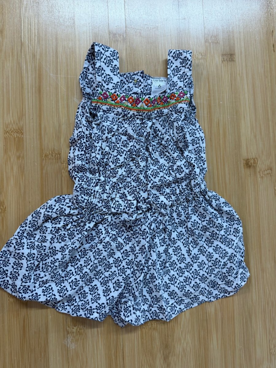 Carter's Romper – 6 Months | Navy Print on White | Square Neckline | Rayon - Nest and Sprout-Consignment