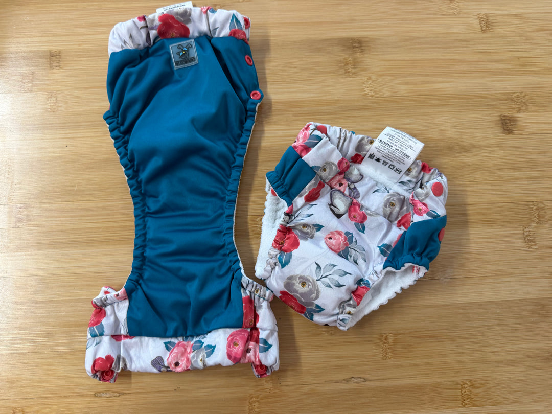 Lil Learners Kangaroo Training Pants – XS | Side Snap Set of 2 | Pink & Turquoise Bird Print | Play