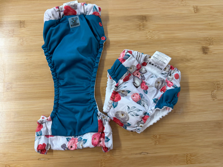 Lil Learners Kangaroo Training Pants – XS | Side Snap Set of 2 | Pink & Turquoise Bird Print | Play
