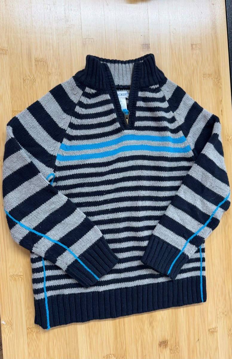 Cherokee Knit Sweater – 6 Grey and Navy - Nest and Sprout-Consignment