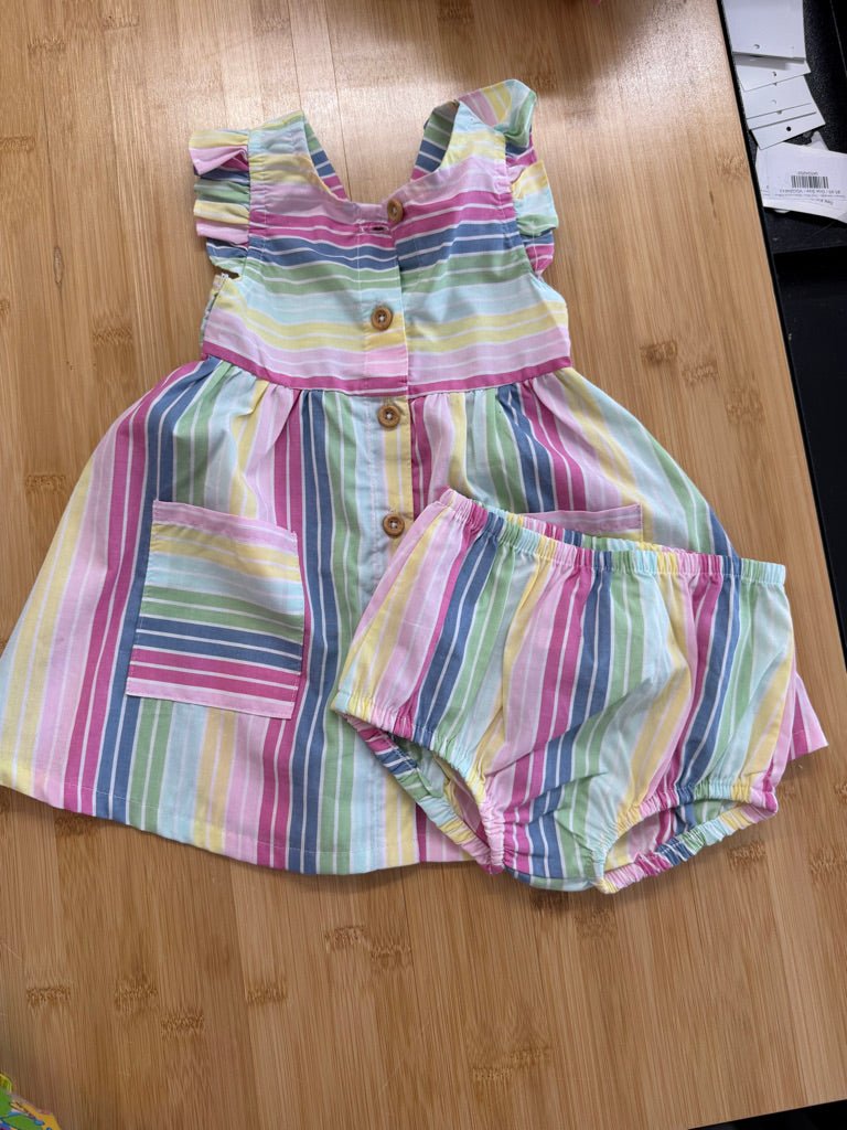 Penelope Mack Striped Dress & Diaper Cover – 18M | Button-Up Like New - Nest and Sprout-Consignment