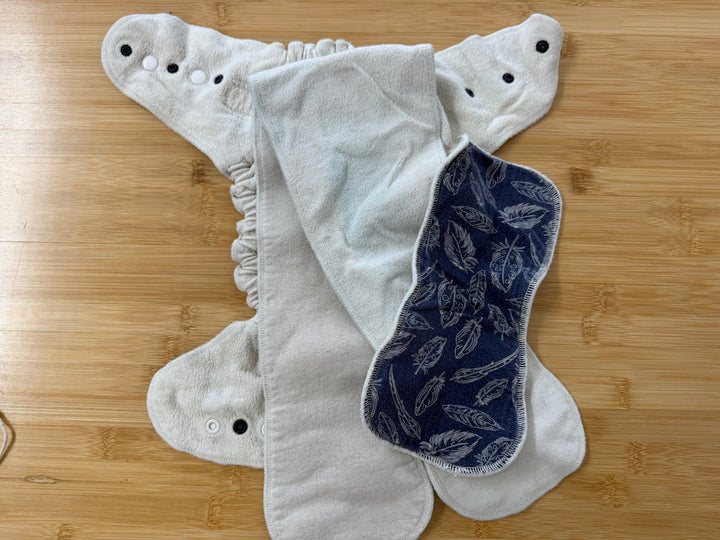 TC Tooshies Fitted Diaper with Snap-In Booster Insert – One Size | Navy Feather Print Long