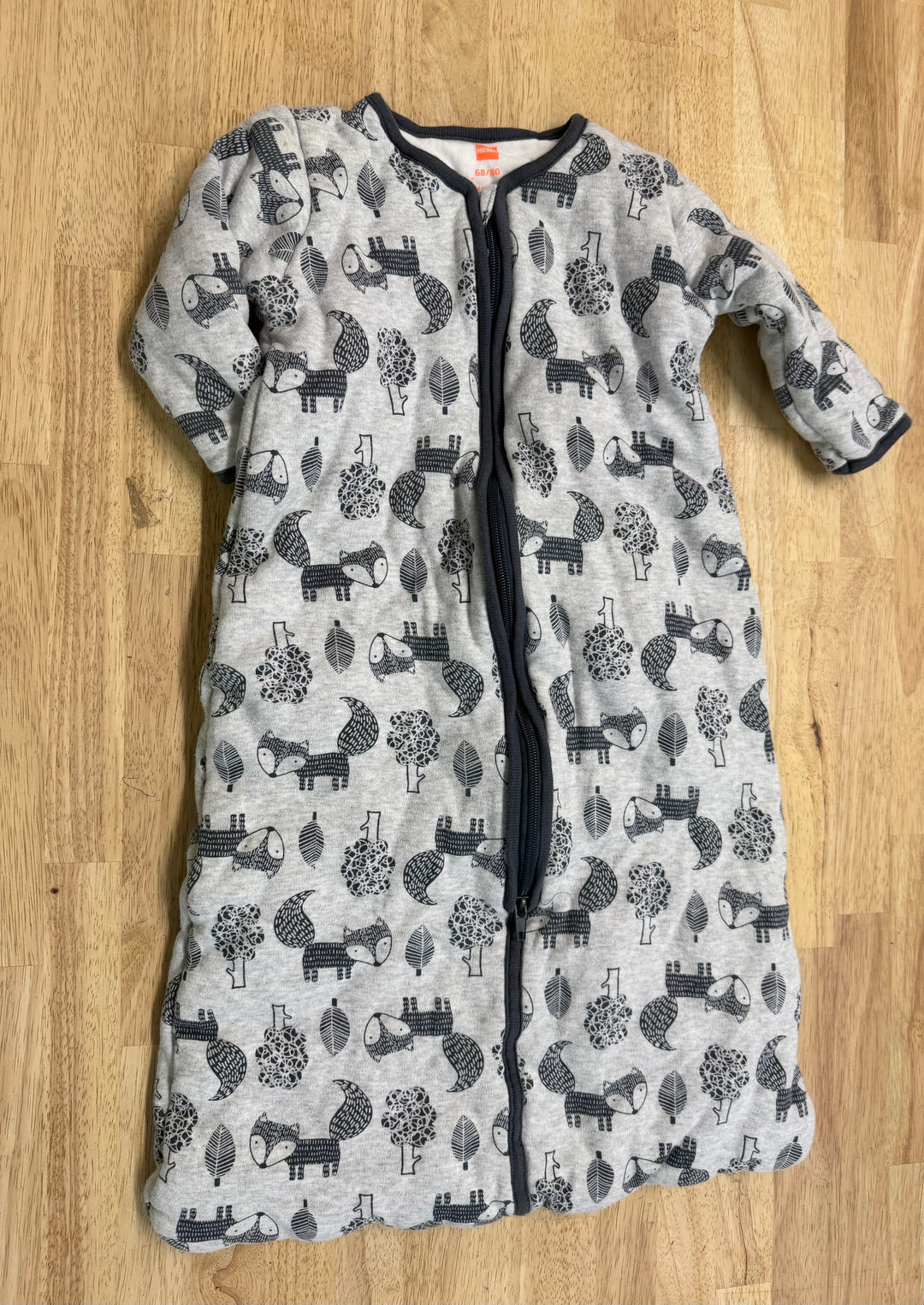 Hema Forest Animal Sleep Sack – EU 68/80 (3–6M) | Grey With Sleeves Polyester Fill | Play