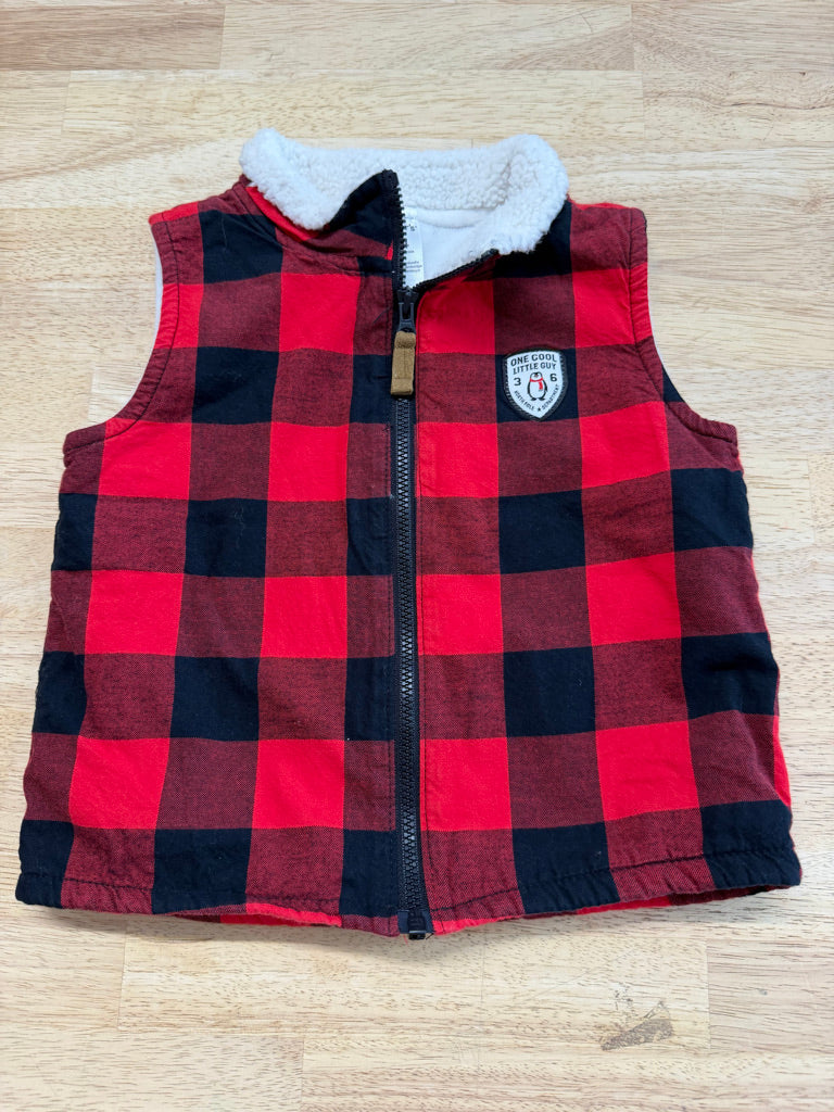 Carter's Checkerboard Fleece-Lined Vest – 24M | Black & Red Zip-Up