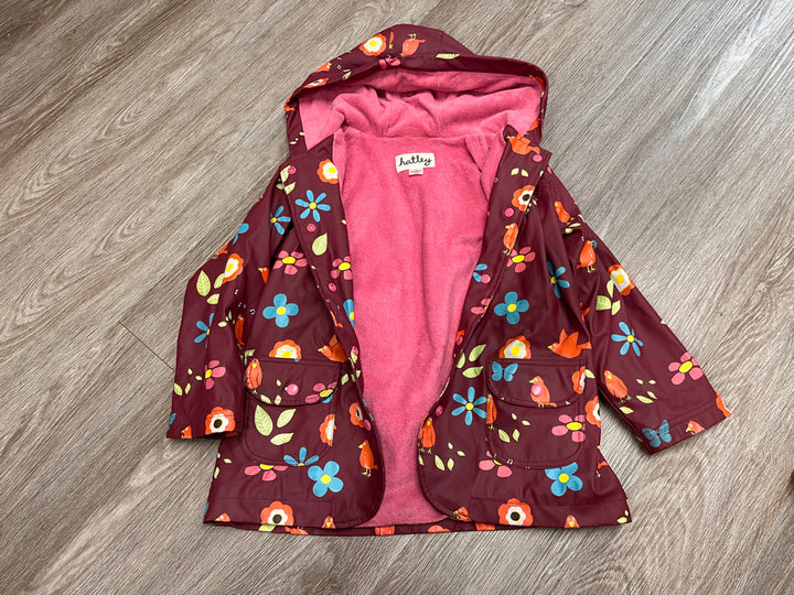 Hatley Rain Coat – Size 6 (Burgundy with Bird Print)