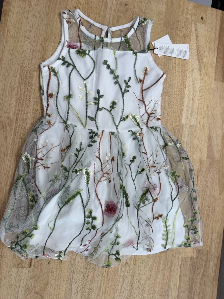 Calvin Klein Vegetative Print White Tulle Overlay Dress – 6 | NWT - Nest and Sprout-Consignment