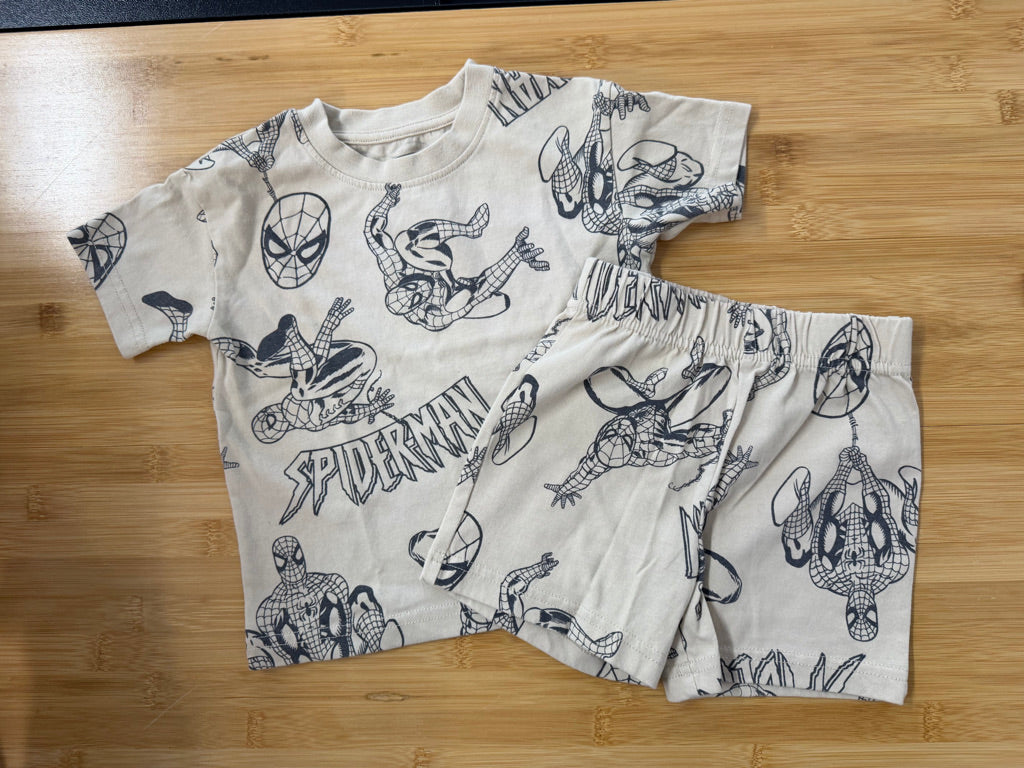 Marvel Two-Piece Set – 2 | Light Beige Allover Print Shorts & Shirt