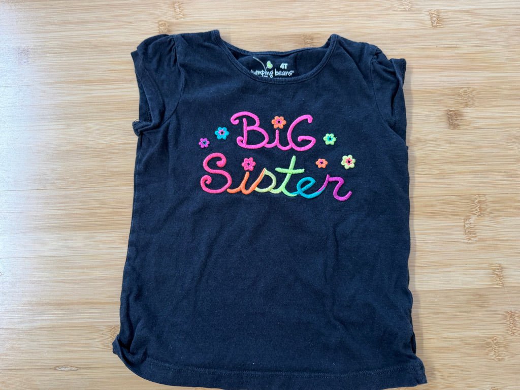 Jumping Beans Big Sister Embroidered Shirt – 4T | Black - Nest and Sprout-Consignment
