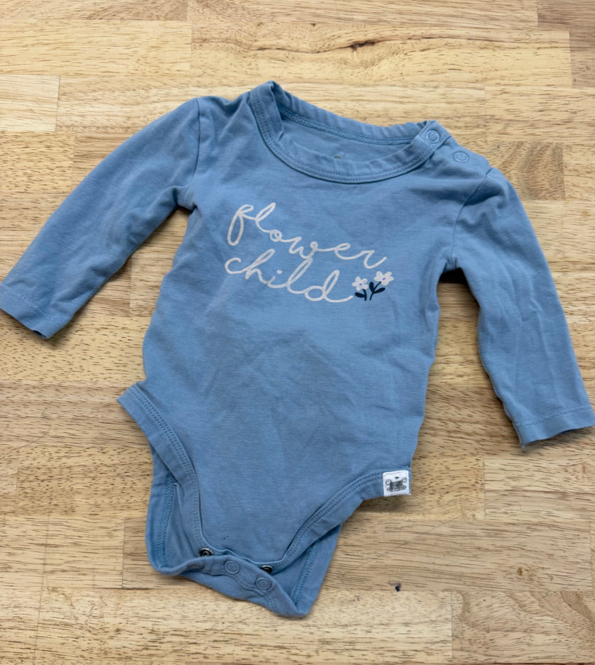 Rise Little Earthling Flower Child Bodysuit – 3M| Light Blue Long Sleeve