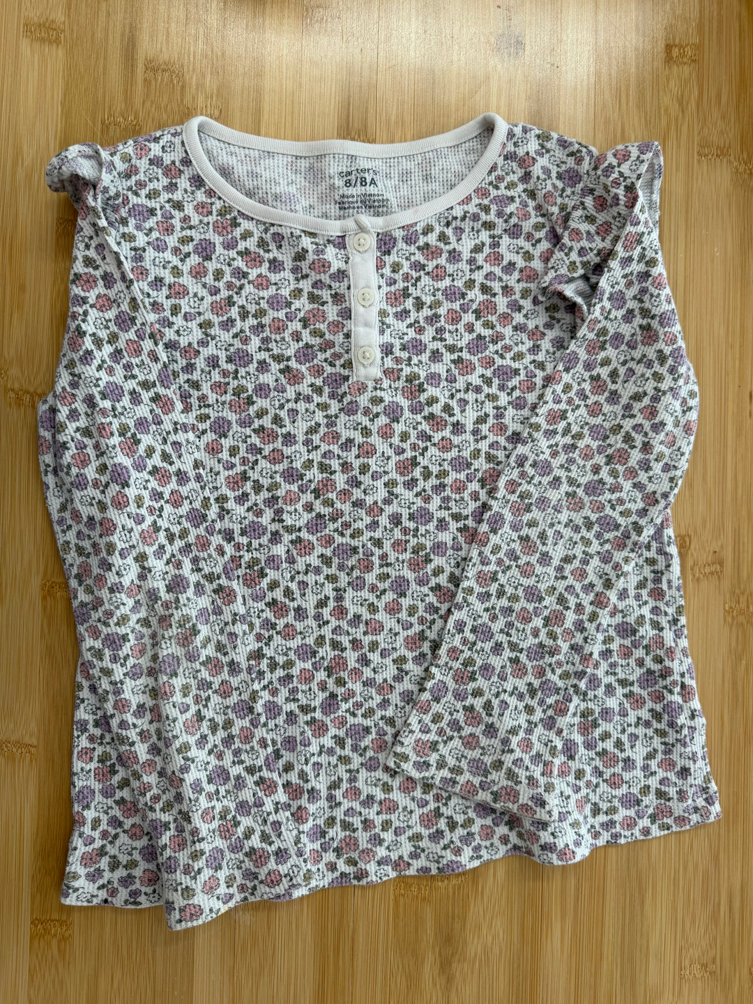 Carter's Waffle Shirt – 8 | White Floral Allover Three-Button Long Sleeve | Play