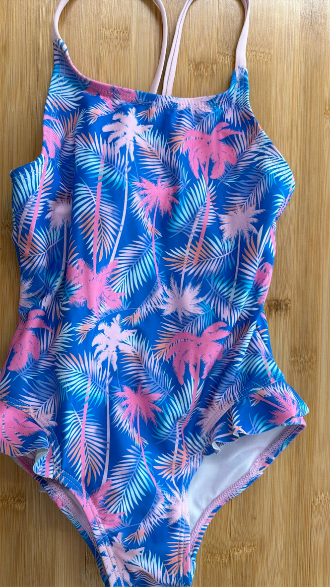 Shellha Swimwear One-Piece – 6 | Pink & Blue Tropical Tree Print