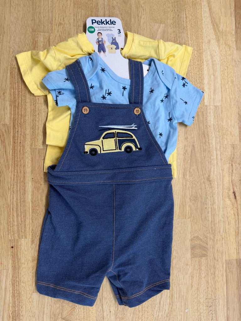 Pekkle Overall Set – 18M | Denim Surfer Car Print NWT - Nest and Sprout - Consignment