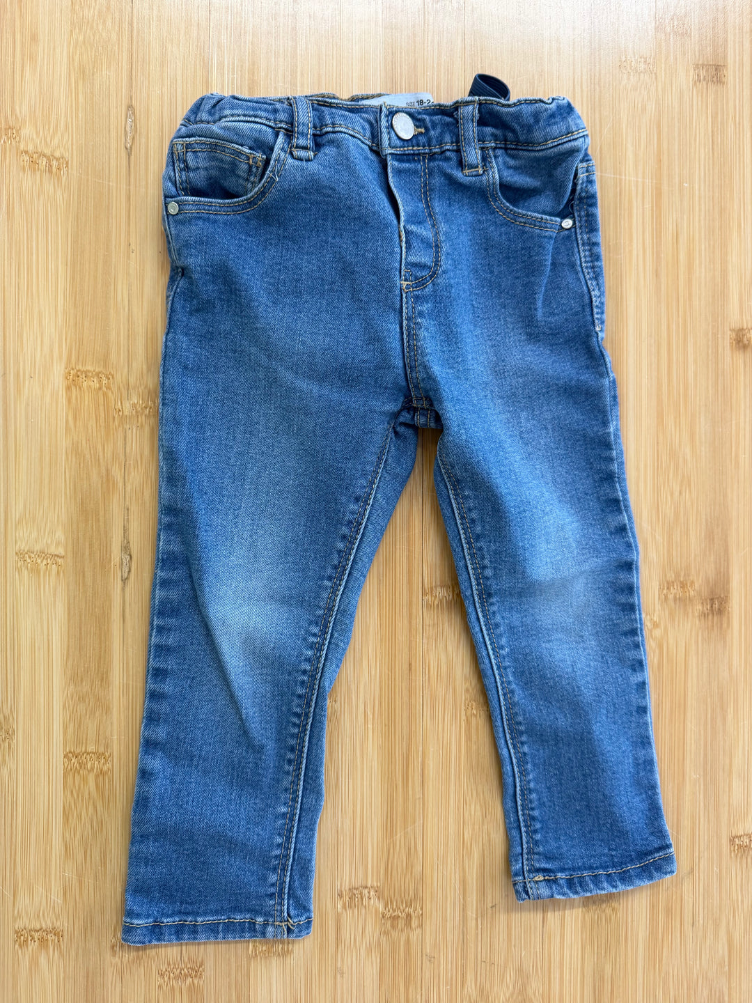 Zara Light Wash Raw Edge Denim – 18–24M | Adjustable Waist