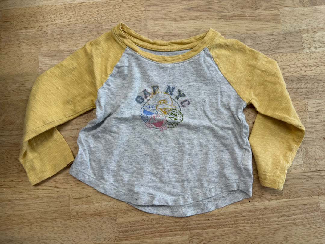 Gap Sesame Street Baseball Shirt Yellow Sleeves | Size 2T