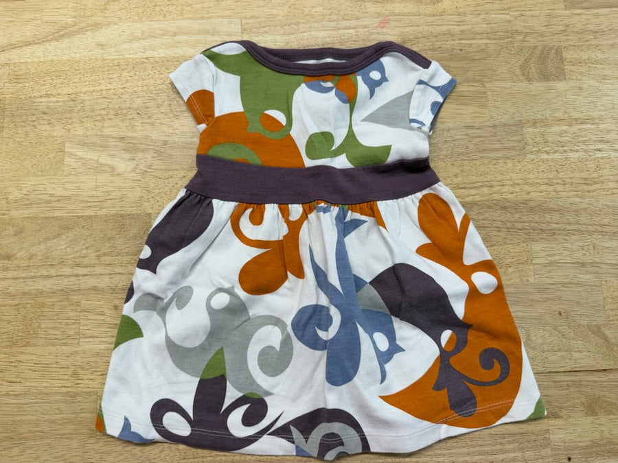 Tea Collection Giant Bird Print Dress – 12–18M | Green Orange Eggplant | Play - Nest and Sprout-Consignment