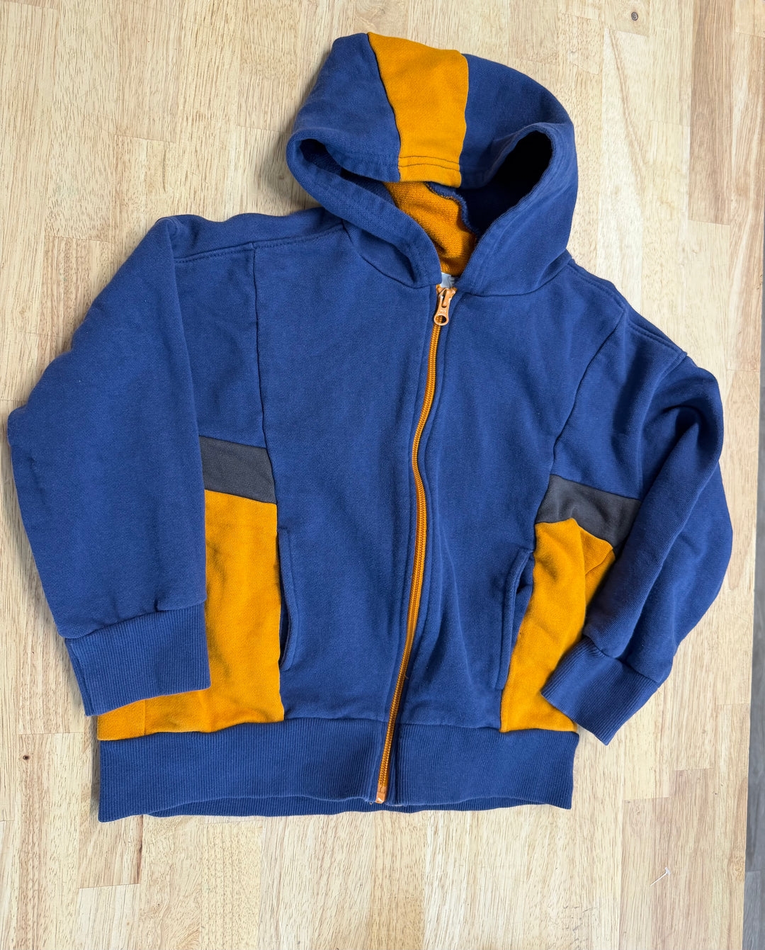 Deux par Deux Colourblock Zip-Up Sweatshirt – 7 | Blue Orange & Grey