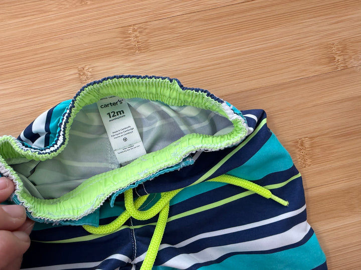 Carter's Swim Shorts – 12M | Neon & Blue Stripe